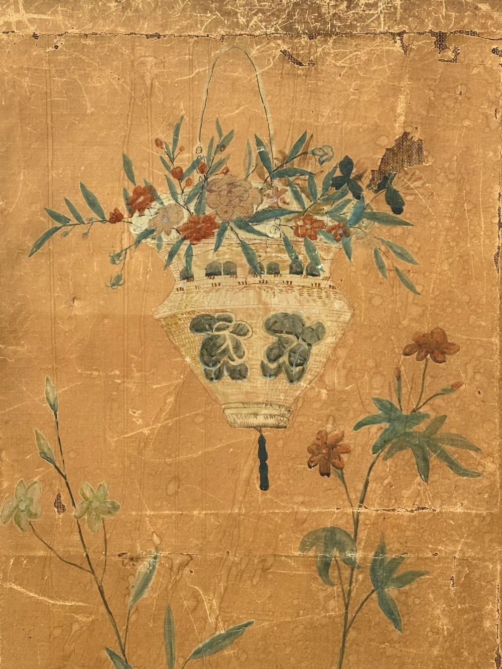 A late nineteenth-century two-panel folding screen featuring hand-painted Japanese coastal and mountainous landscapes framed in dark wood. View IX