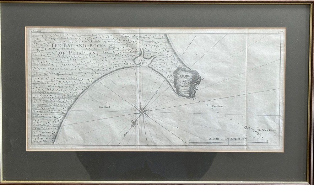 An 18th-century black and white copperplate engraving detailing an architectural grid plan of the town of Payta with a lettered legend at the base. View V