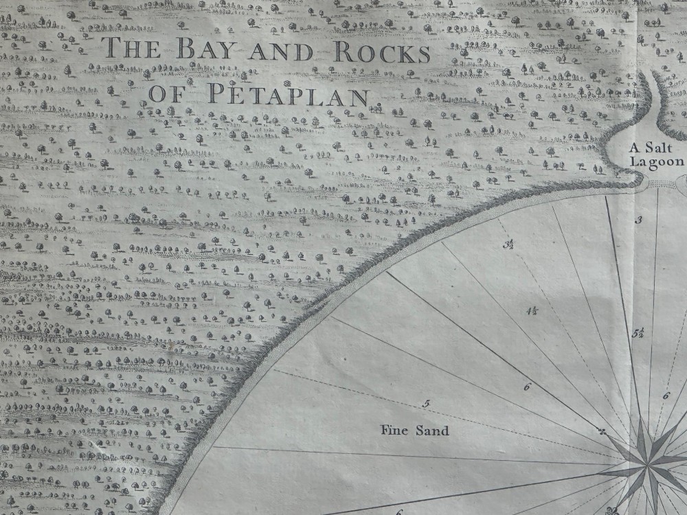 An 18th-century black and white copperplate engraving detailing an architectural grid plan of the town of Payta with a lettered legend at the base. View VII