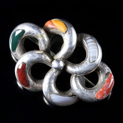 Antique Victorian Scottish Silver Agate Brooch