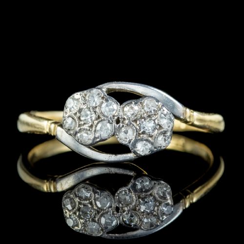 Antique Art Deco Toi Et Moi Diamond Flower Twist Ring