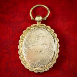 ANTIQUE VICTORIAN FLORAL LOCKET 9CT GOLD WITH TINTYPE PHOTOGRAPH
