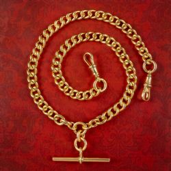 ANTIQUE EDWARDIAN ALBERT CHAIN SILVER 18CT GOLD GILT DATED 1910