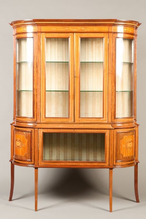 Edwardian Satinwood and Mahogany Inlaid Display Cabinet