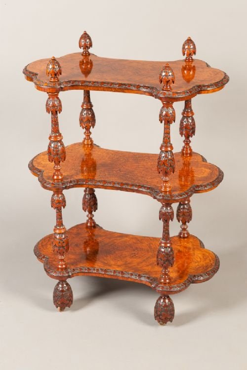 A Fine Victorian Burr Walnut 3 Tier Whatnot/dumb Waiter/buffet