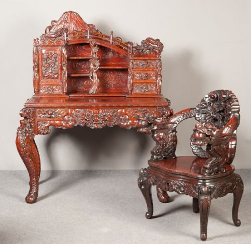 Chinese Oriental Desk and Chair