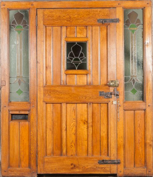 Art Deco Leaded Glass Solid Oak Door and Surround