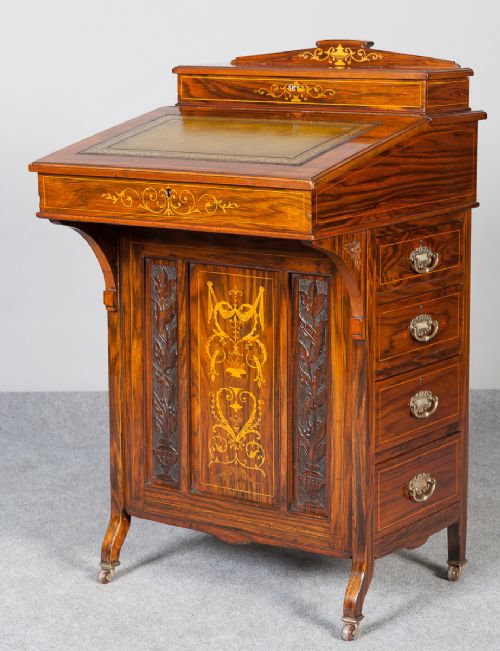 Superb Victorian Inlaid Davenport 1886.