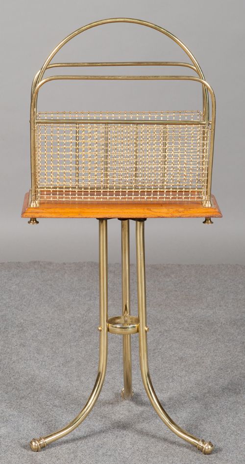 Edwardian Brass and Oak Magazine Rack