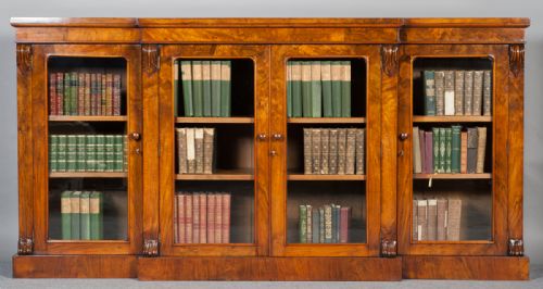 Victorian Walnut 4 Door Breakfront Bookcase