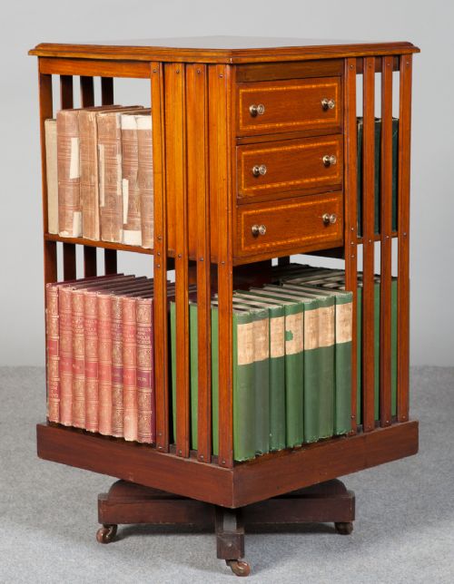 Edwardian Mahogany and Inlaid Revolving Bookcase