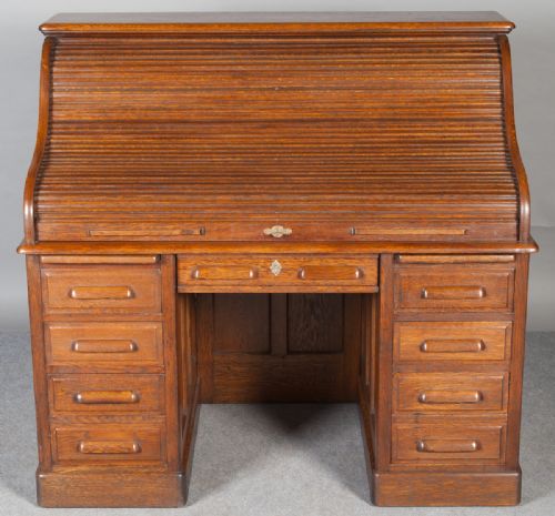 Solid Oak Roll Top Desk.