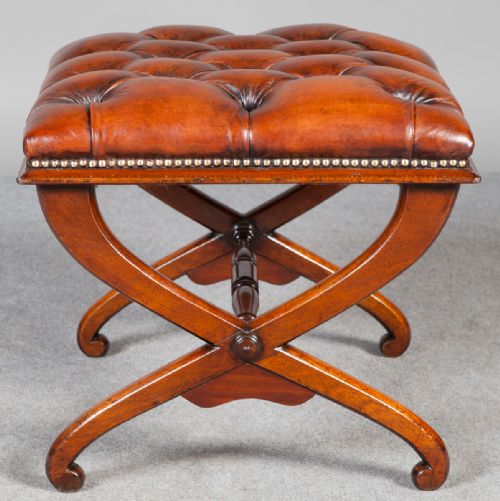 19th Century Mahogany "X" Frame Stool.