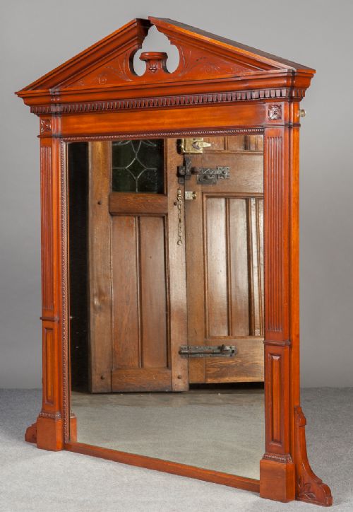 Mahogany Framed Architectural Overmantle Mirror