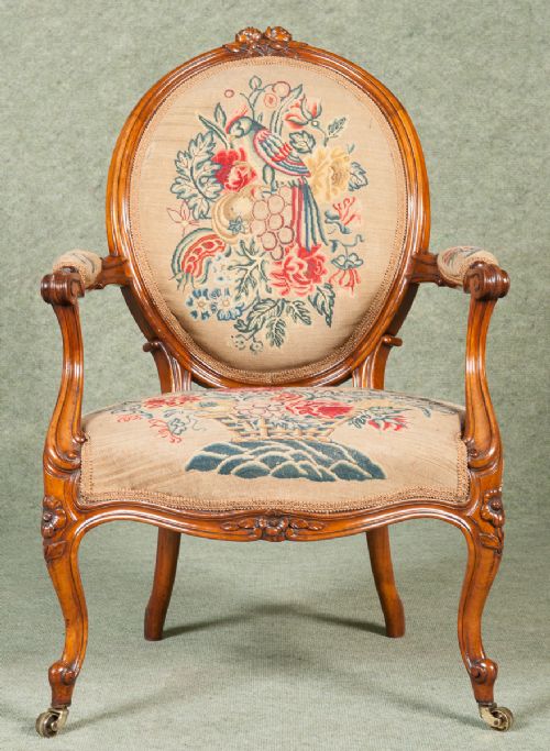 Victorian Walnut Cameo Back Armchair