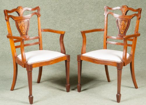 Pair of Inlaid Elbow Chairs