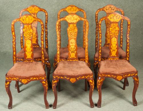 Set of 6 Dutch Marquetry Chairs
