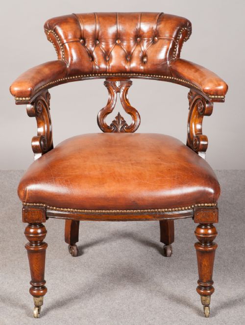 Victorian Oak and Leather Desk Chair