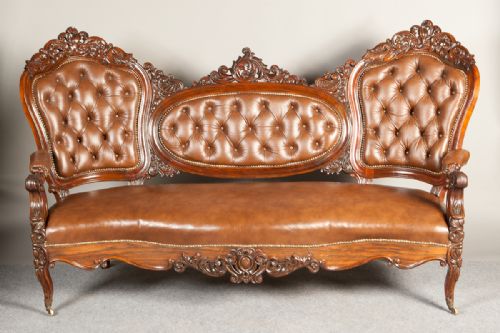 Victorian Rosewood Leather Settee