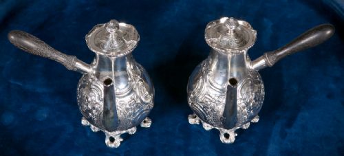 Pair of Edward Hutton Silver Chocolate Pots