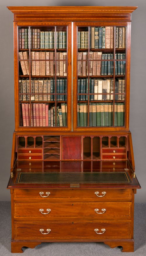 Edwardian Inlaid Bureau Bookcase