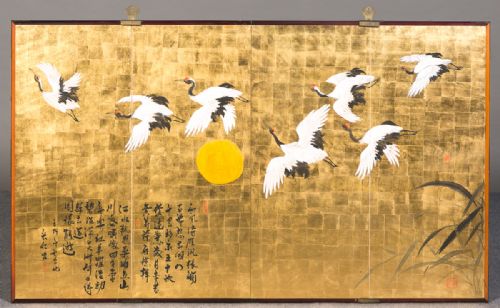 Chinese Gold Leaf and Painted Wall Decoration