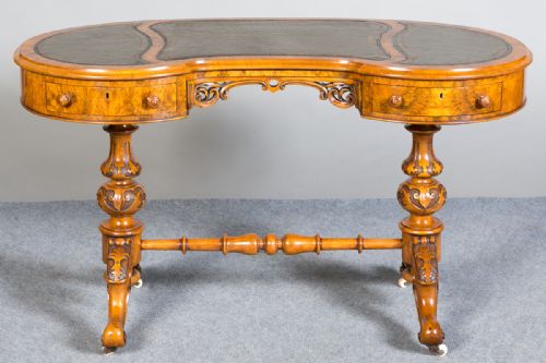 Victorian Walnut Kidney Shaped Writing Table