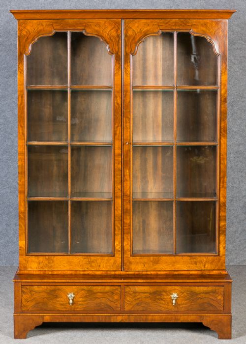 Queen Anne Style Walnut Bookcase / Display Cabinet