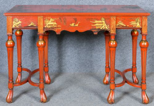 Chinoiserie Red Lacquered Console Table