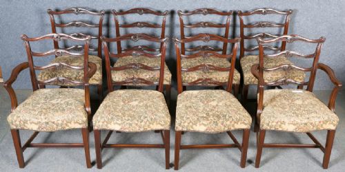 Set of 8 Antique Mahogany Dining Chairs. 6+2.