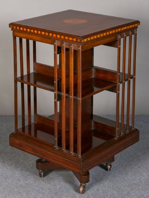 Antique Mahogany and Inlaid Revolving Bookcase