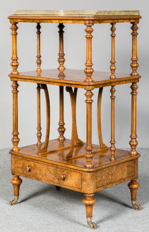 Fine Victorian Burr Walnut Canterbury Whatnot