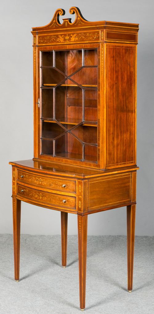 Fine Sheraton Revival Inlaid Cabinet/bookcase