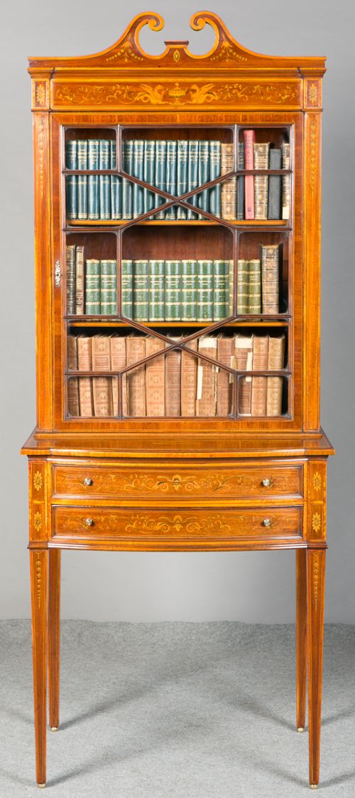 fig 1. Fine Sheraton Revival Inlaid Cabinet/Bookcase