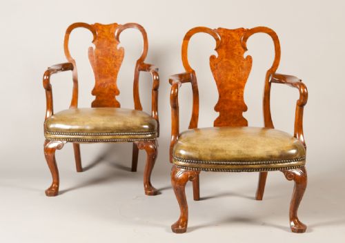 Pair of George 1st. Style Open Elbow Chairs