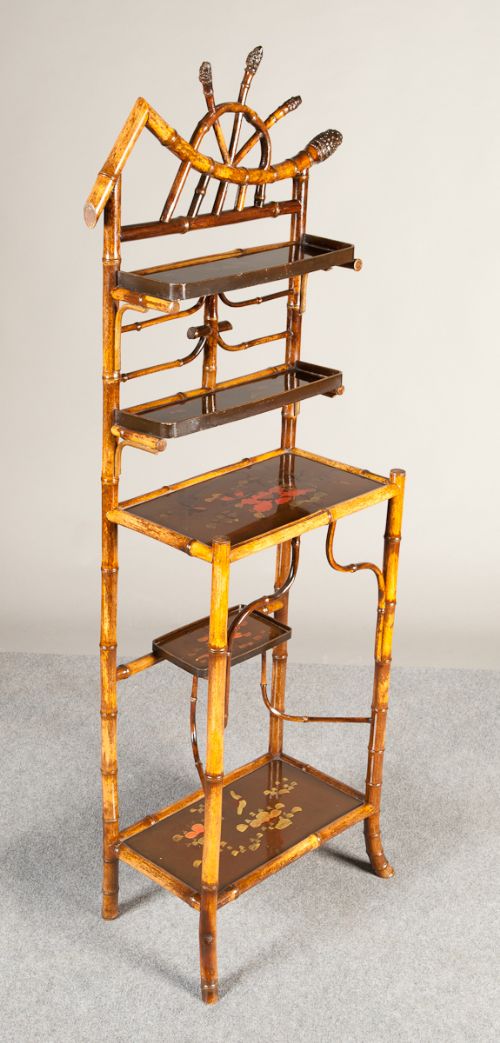 Oriental Bamboo & Lacquer Display Stand / Whatnot
