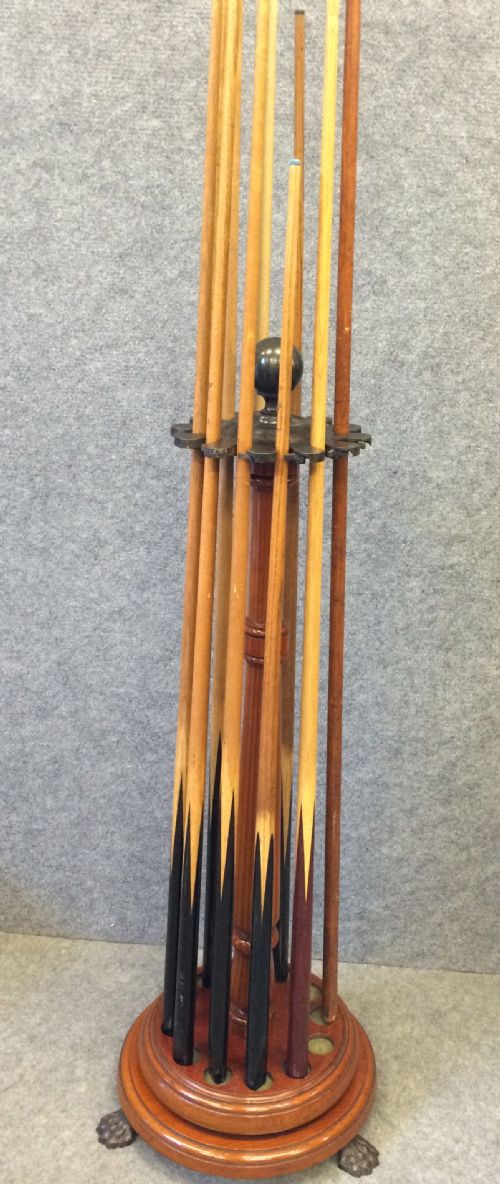 Unusual Victorian Patented Revolving Cue Stand & Cues