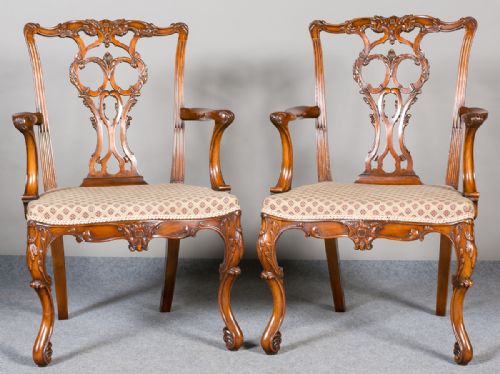 Pair of Chippendale Rococo Style Armchairs
