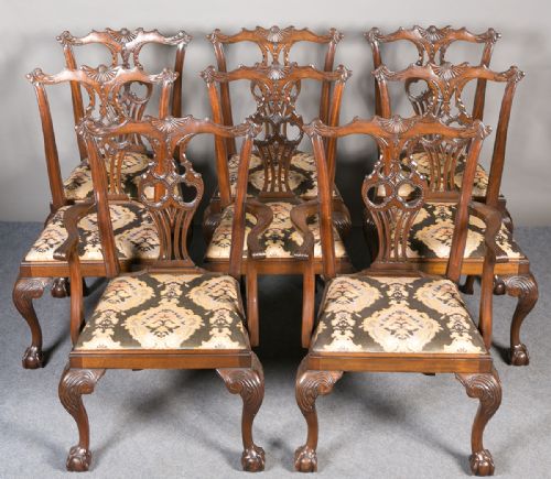 Set of 8 (6+2) Mahogany Chippendale Style Dining Chairs