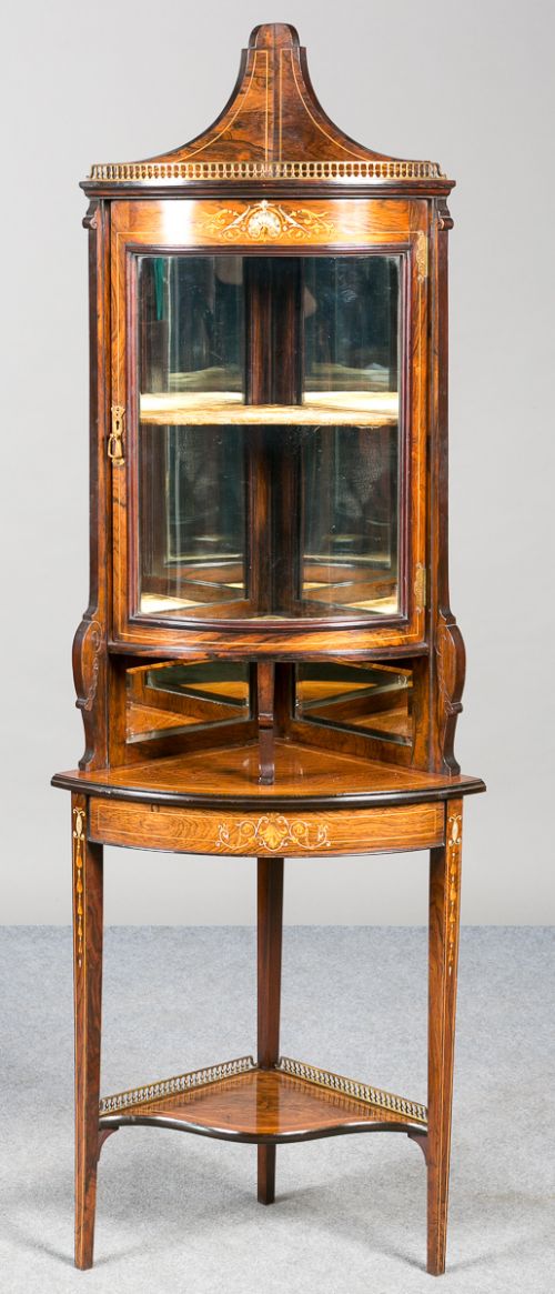 Edwardian Rosewood and Inlaid Corner Cabinet.