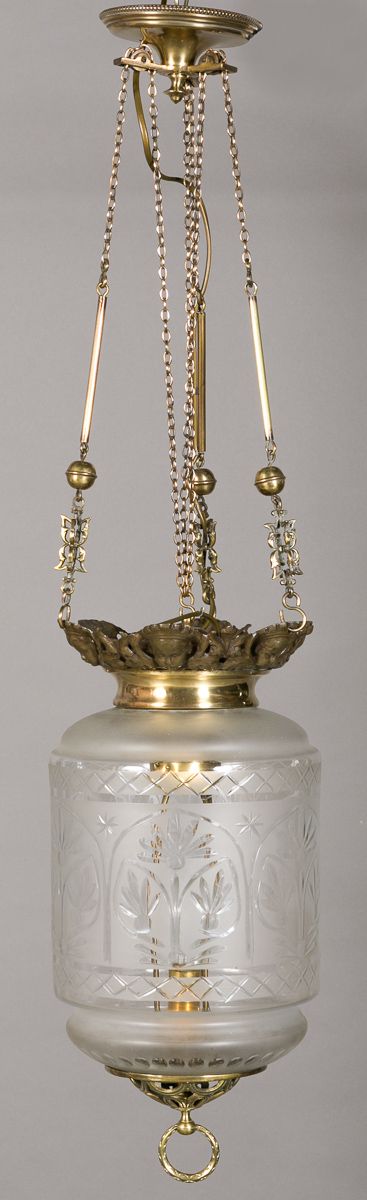 Brass & Cut Glass Adjustable Hall Lantern