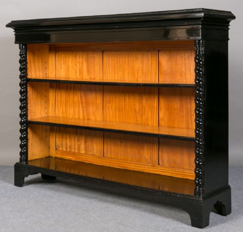 Ebonised and Satinwood Open Bookcase.