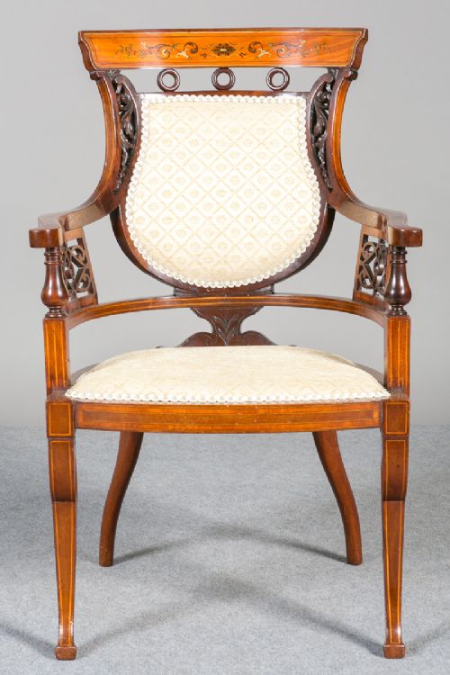 Edwardian Mahogany and Inlaid Elbow Chair