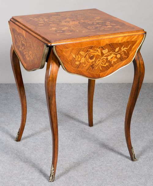 French Marquetry Drop Leaf Table