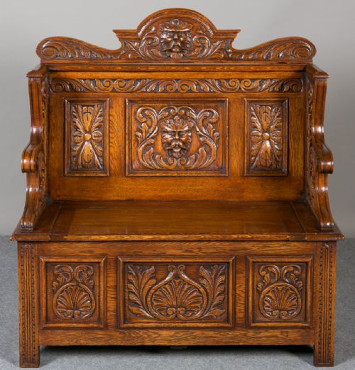 Carved Oak Hall Bench