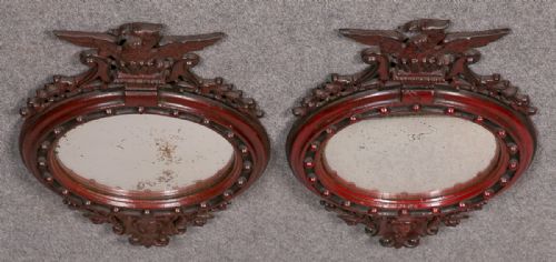 Pair 19th.c. Cast Iron Convex Wall Mirrors