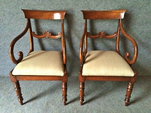 Pair 19thc Mahogany Elbow Chairs