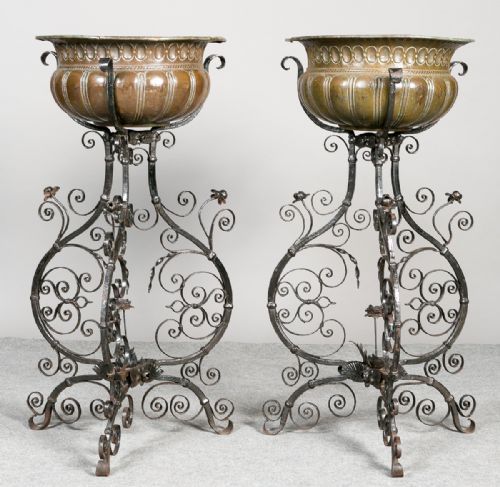 Unusual Pair of Iron and Copper Planters