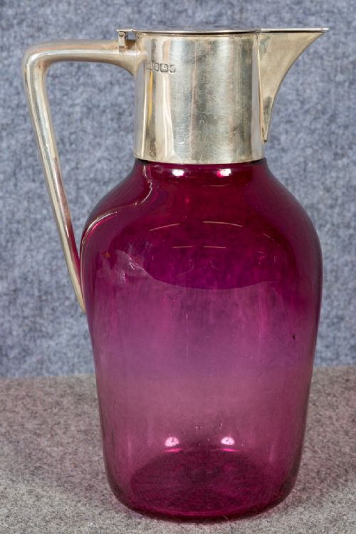 Silver Mounted Cranberry Claret Jug