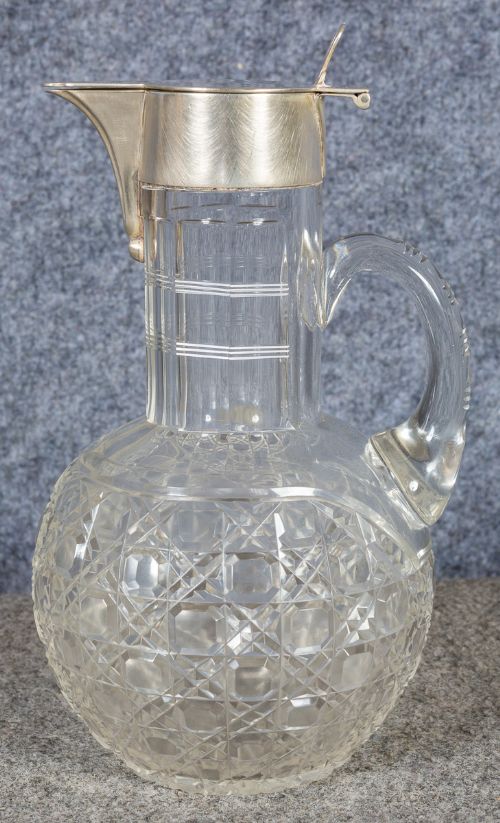Small Edwardian Silver Mounted Cut Glass Claret Jug